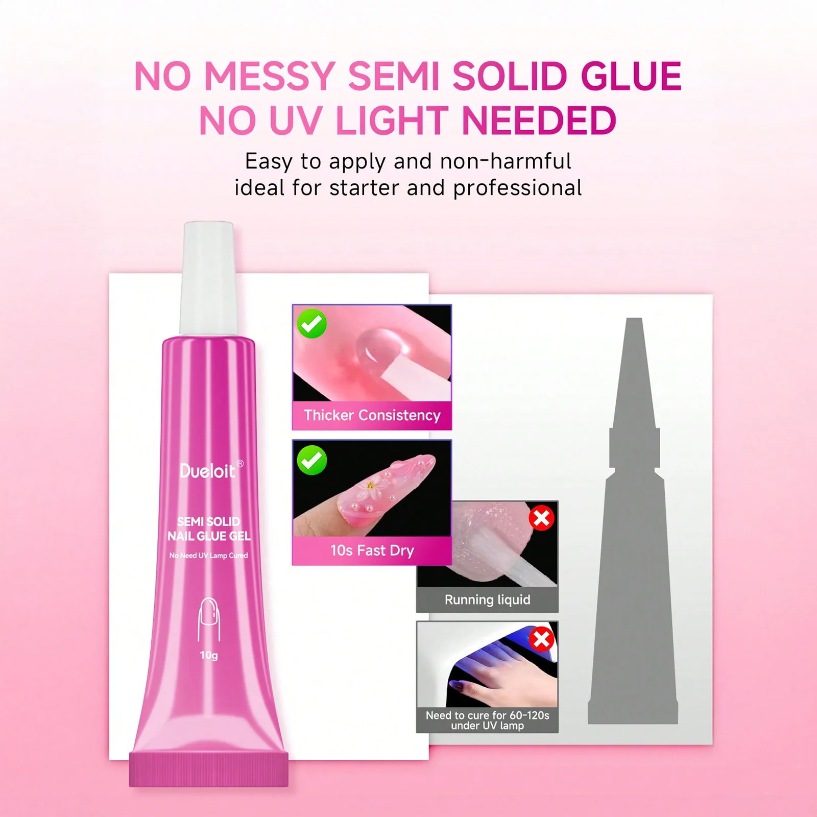 1/2 قطعة غراء أظافر سريع الجفاف 3 في 1 جل للضغط على الأظافر وملحقات الأكريليك لاصق قوي طرف واضح UV جل لا حاجة للعلاج