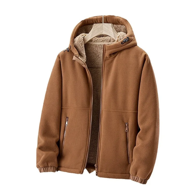 Giacca in pile polare con cappuccio da uomo Giacche invernali spesse e calde Parka solido Uomo Capispalla imbottito in cotone Cappotti Abbigliamento casual da uomo Top