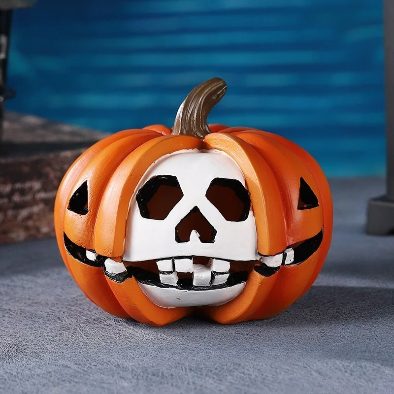 

Resin Halloween Pumpkin Statue Evil Ghost Skull Haunted Prop for Happy Haunting Party Halloween Decor Friend Gift