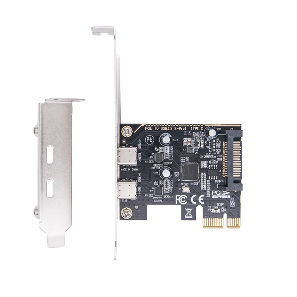 PCIE to Dual Type C Expansion Card PCI-E X1 to 2-Port TYPE-C USB 3.2 GEN1 5Gbps Convert Card ASM1042 Chip for Desktop