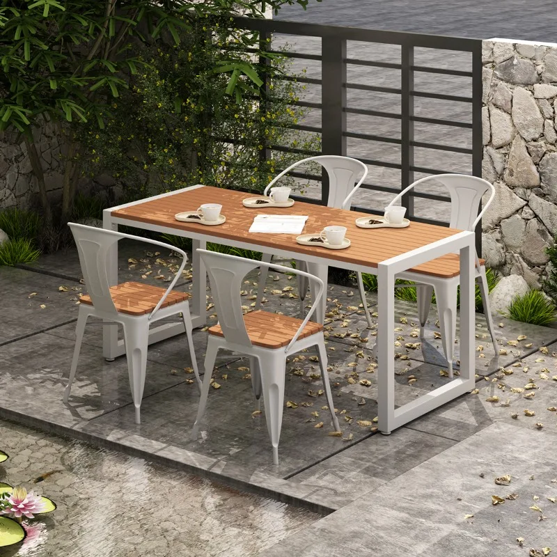 Courtyard, balcony, terrace, waterproof, sunscreen, outdoor table, chair, backrest combination, plastic wood, anti-corrosion woo