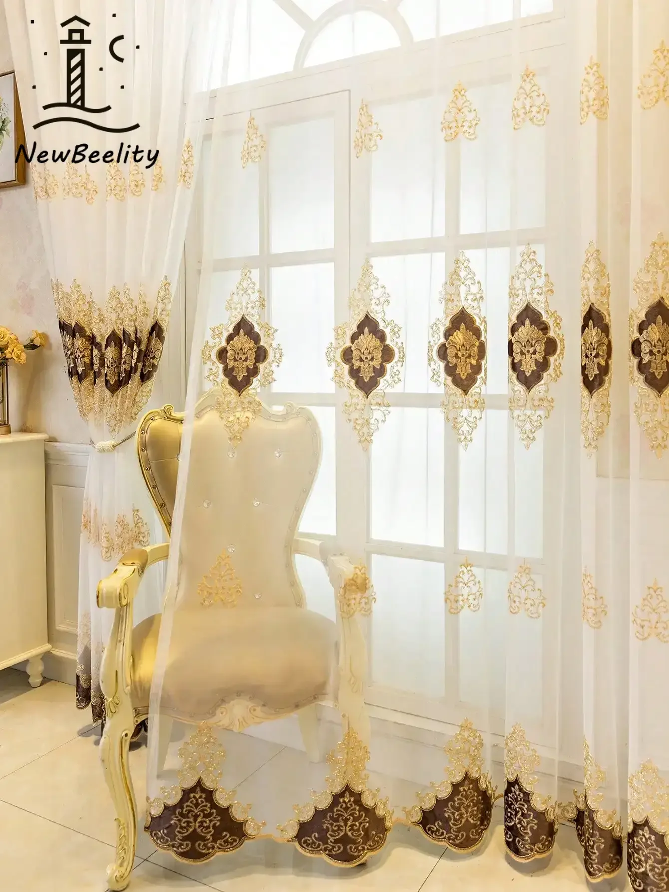 European Retro Exquisite Embroidered Gauze Curtain for Bedroom Living Room