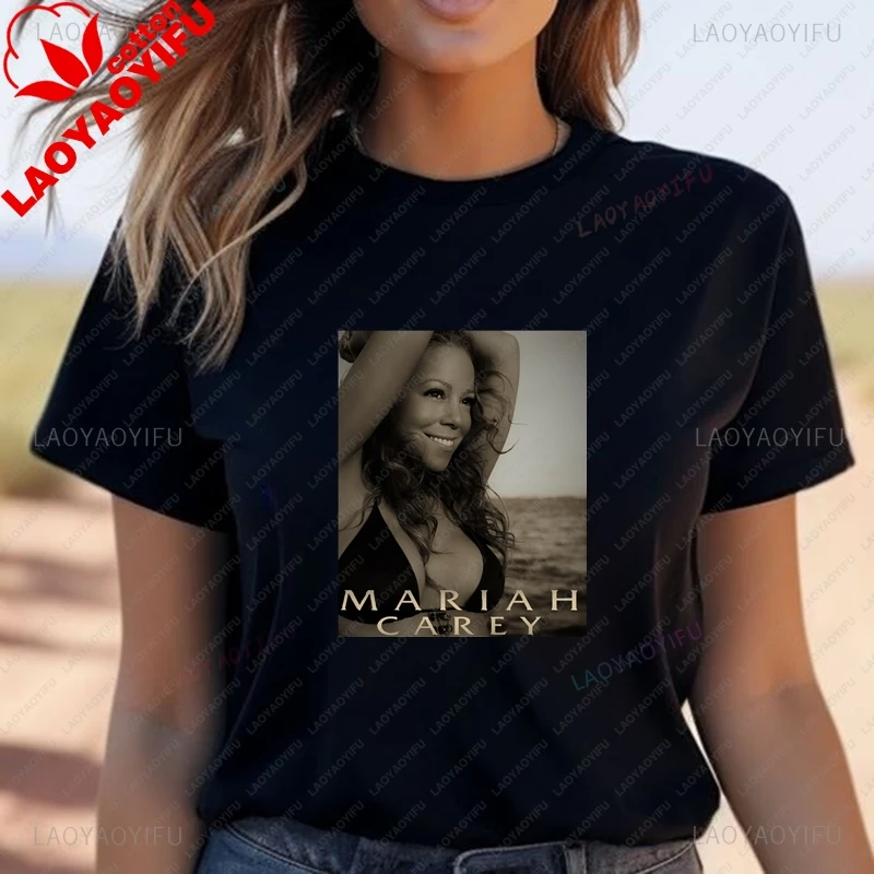 Mariah Carey Classic Poster Print Ladies Fashion Top, Everyday Casual Street Wear,Spring Summer Ladies Top Cotton 0 Neck T-shirt