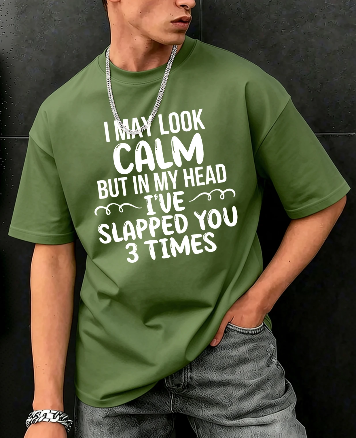 Slapped You 3 Times In My Head Print Herren-T-Shirts aus Baumwolle, Hip-Hop-T-Shirts, O-Ausschnitt, Sommerkleidung, lässig, trendig, All-Match-Kurzarm – Detail 14