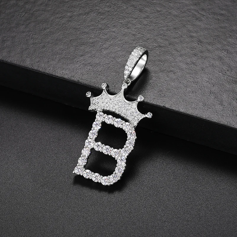 Imagem -04 - Iced Out Moissanite Colar de Pingente A-z Coroa Letras Nome Ouro Cor Prata Charme Hip Hop Jóias Finas Novo S925