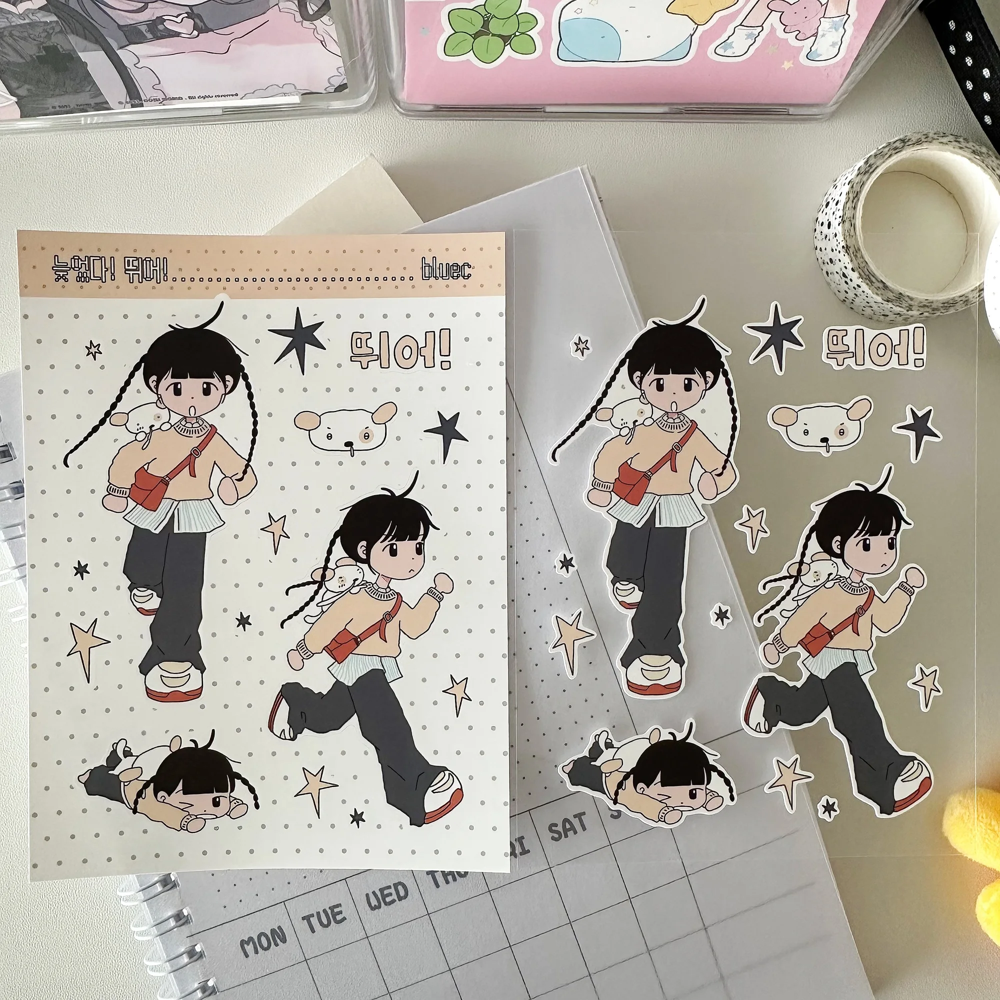 1/9PCS Cartoon Sweet Cool Girl Stickers Cute Korean Anime Character Stickers Journal Diary Planner Diy Decorative Stickers