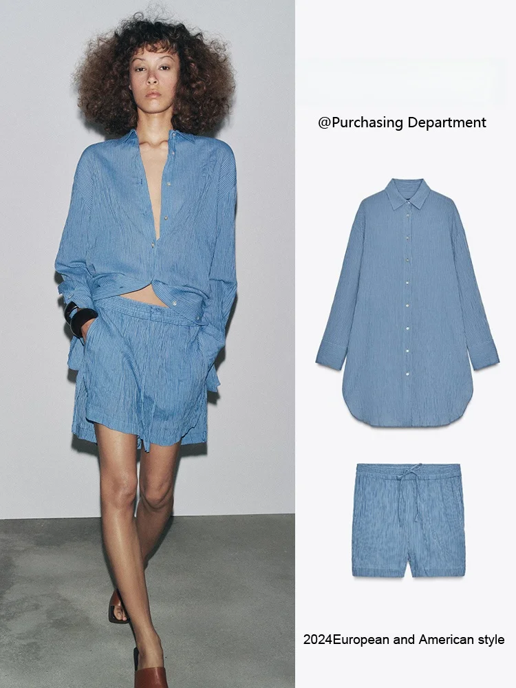 

New Arrival Autumn Women's Striped irt Casual Mid-Waist orts Long Sve Collar Button down Comfortable Knitted Top