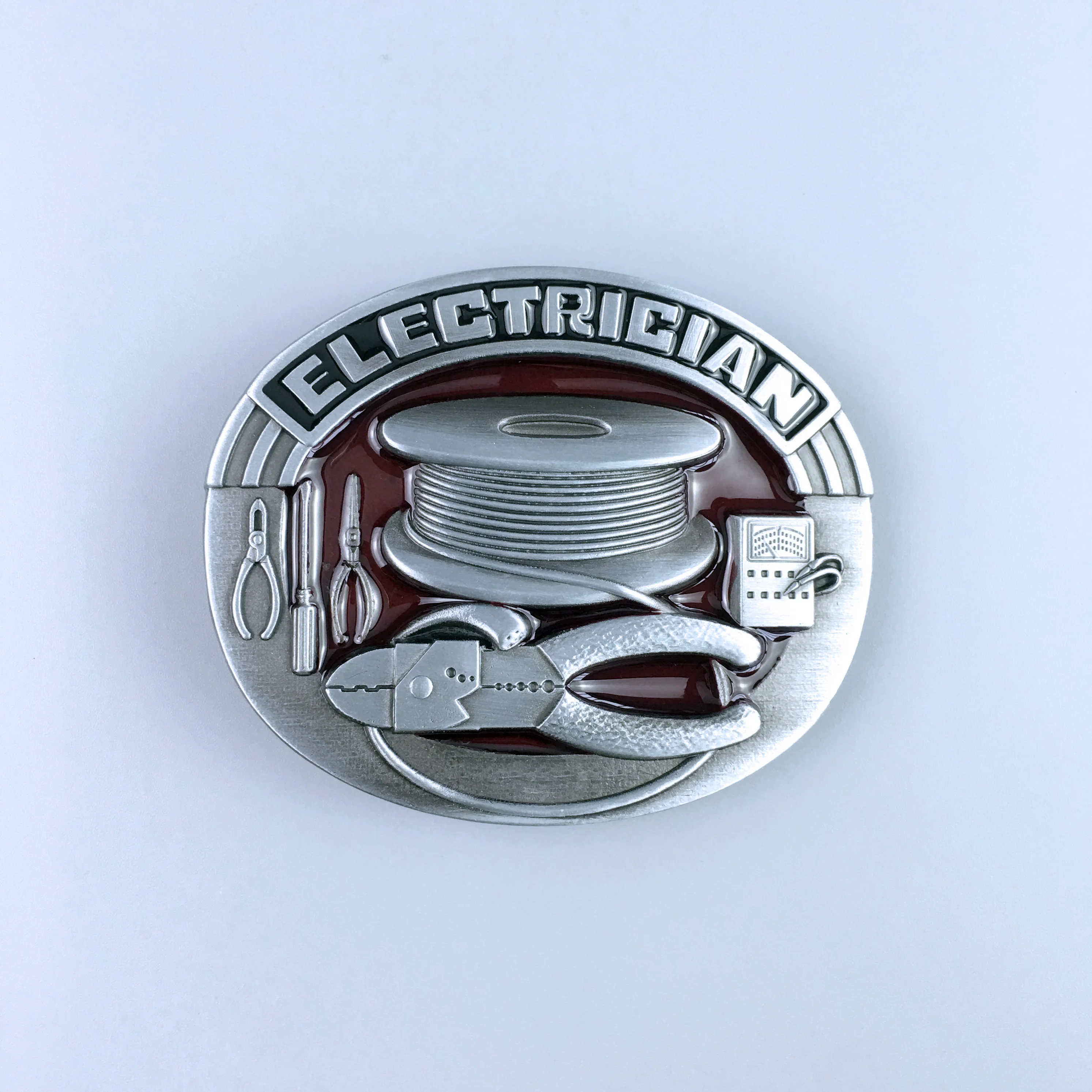 Vintage Enamel Trades Tradesman Electrician Tool Belt Buckle Hebilla BUCKLE-WT122RD