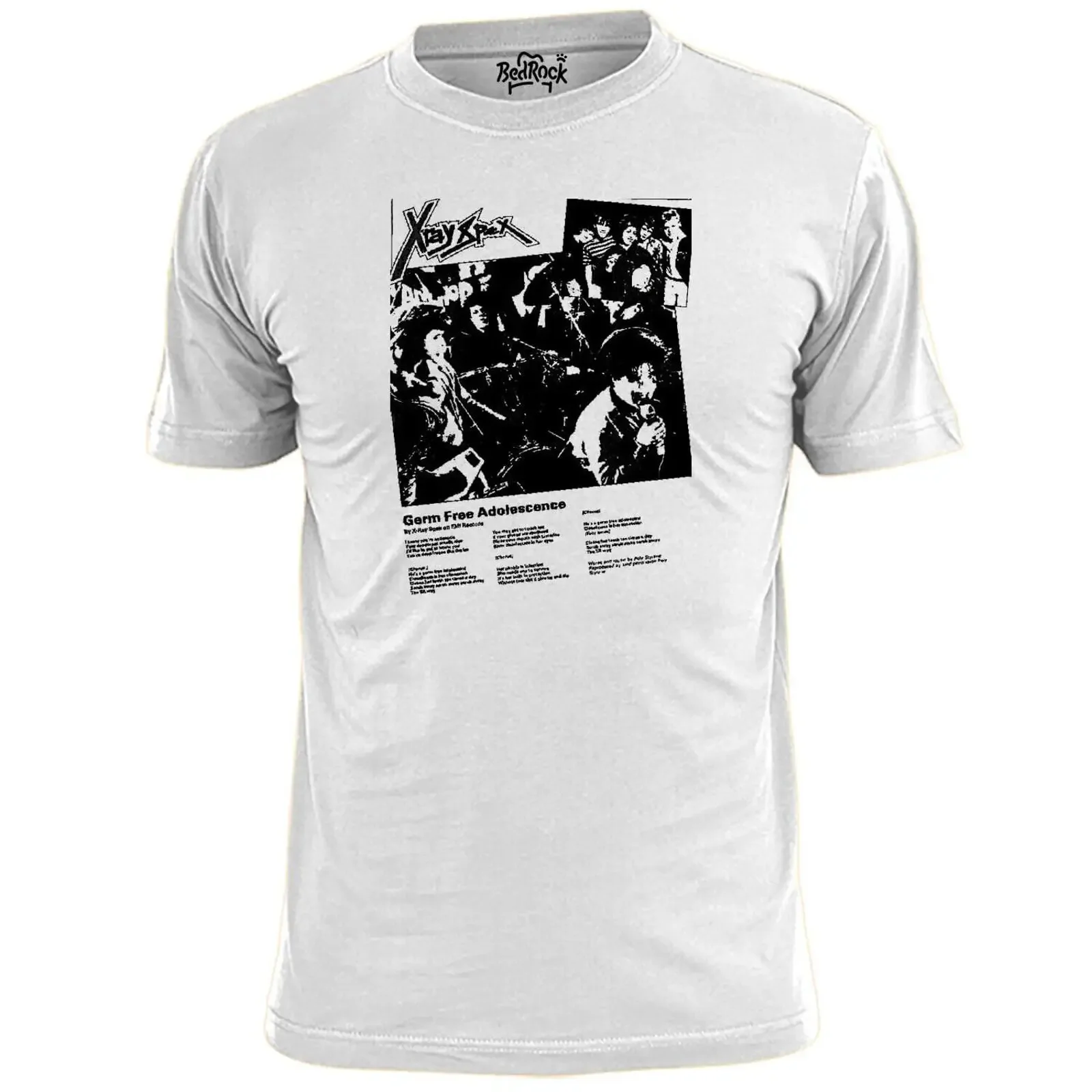 Men's Germ Free Adolescents X Ray Spex Poster T Shirt Punk Rock Damned Ruts White vintage Washed Slightly streetwear Breathable