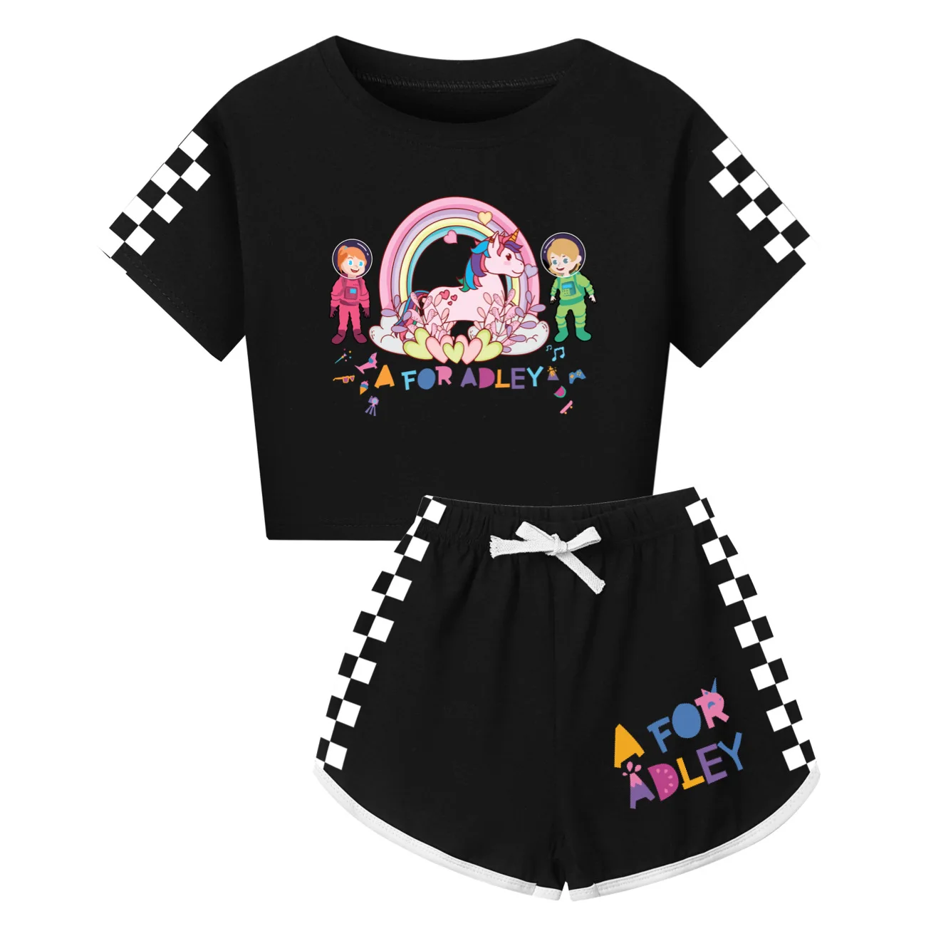 A FOR ADLEY T SHIRT Kids 2024 Summer Clothes Baby Girls O Neck Crop Tops Shorts 2pcs Sets Toddler Boys Fashion Running Sportsuit