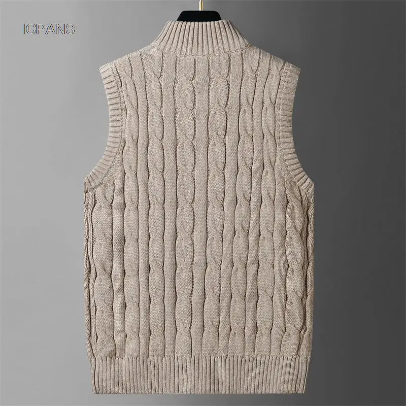 Half Zipper Sleeveless Men Korean Clothes  Jumper For Men  Vintage Sweater  Streetwear Black Vest  Jackets Pullovers Knit