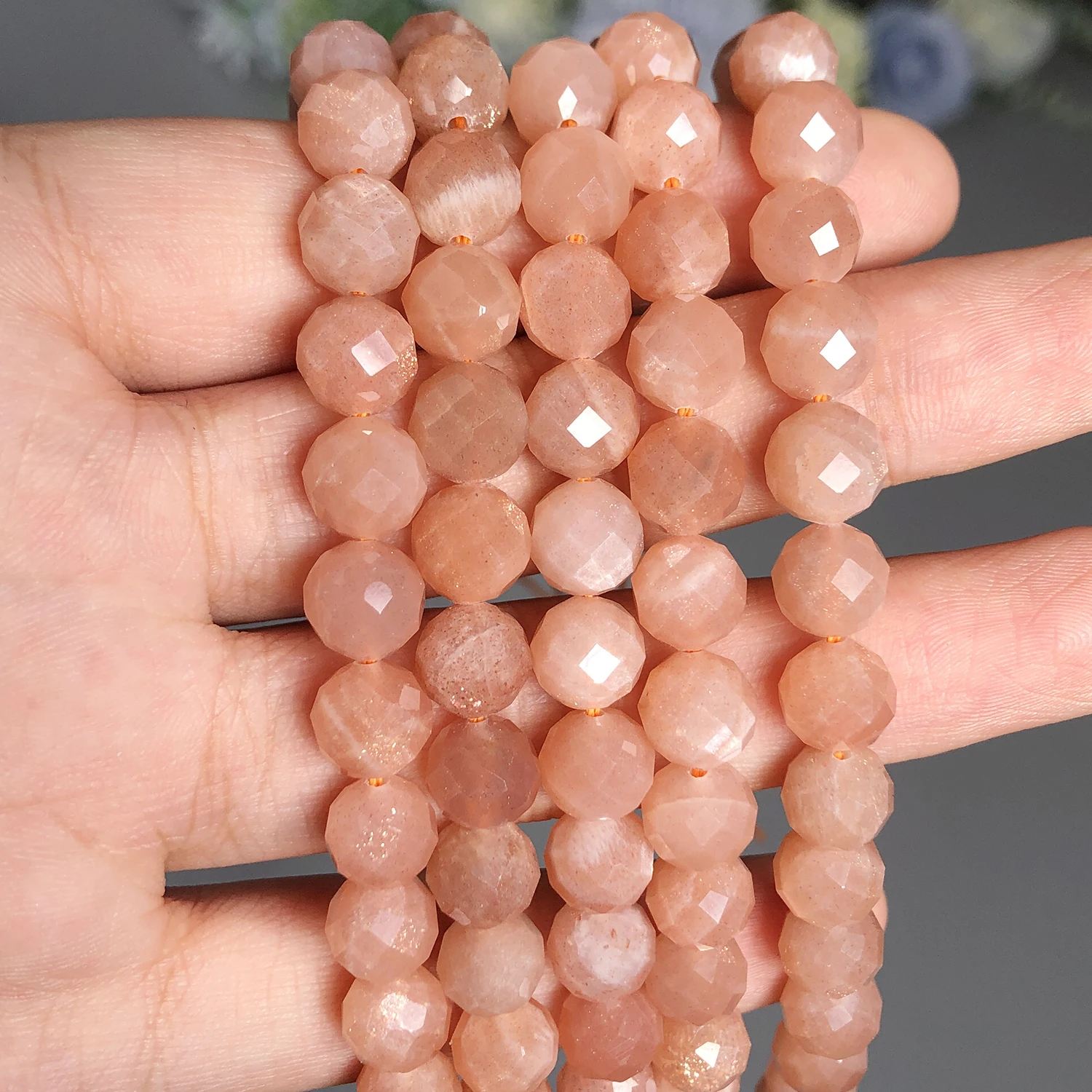 Natural Faceted Sunstone Beads Gem Loose Spacer Beads For Jewelry Making DIY Bracelets Necklace 7.5\