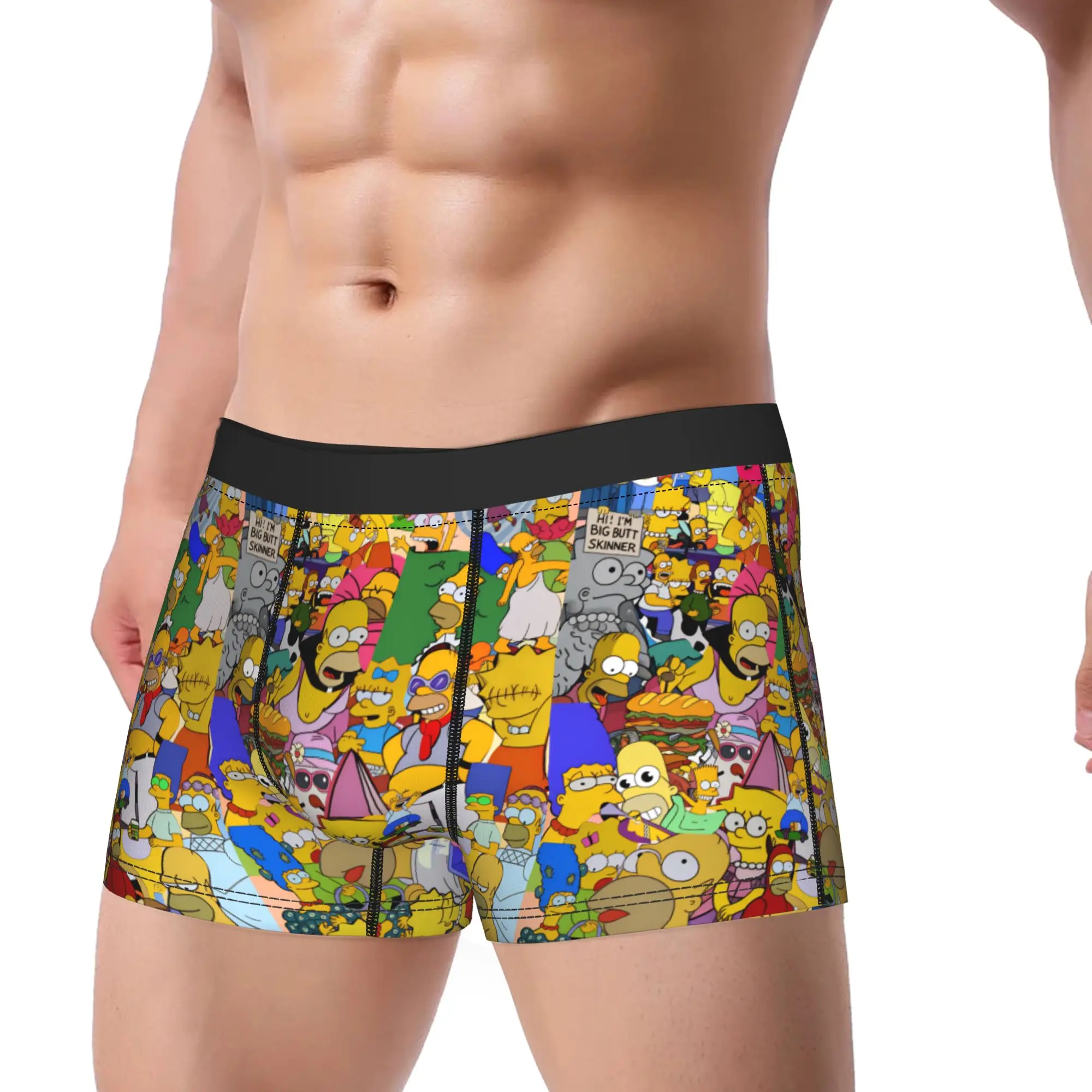 Fun S-Simpsons Cartoon Characters Group Boxershorts Pouch Underwear Trenky Design Boxer Brief Comfortable Man Panties Large Size