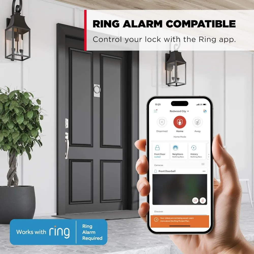 HomeConnect 620 Z-Wave Teclado habilitado de longo alcance Smart Lock Entrada sem chave conveniente, códigos de usuário personalizáveis, alarme de anel Compa