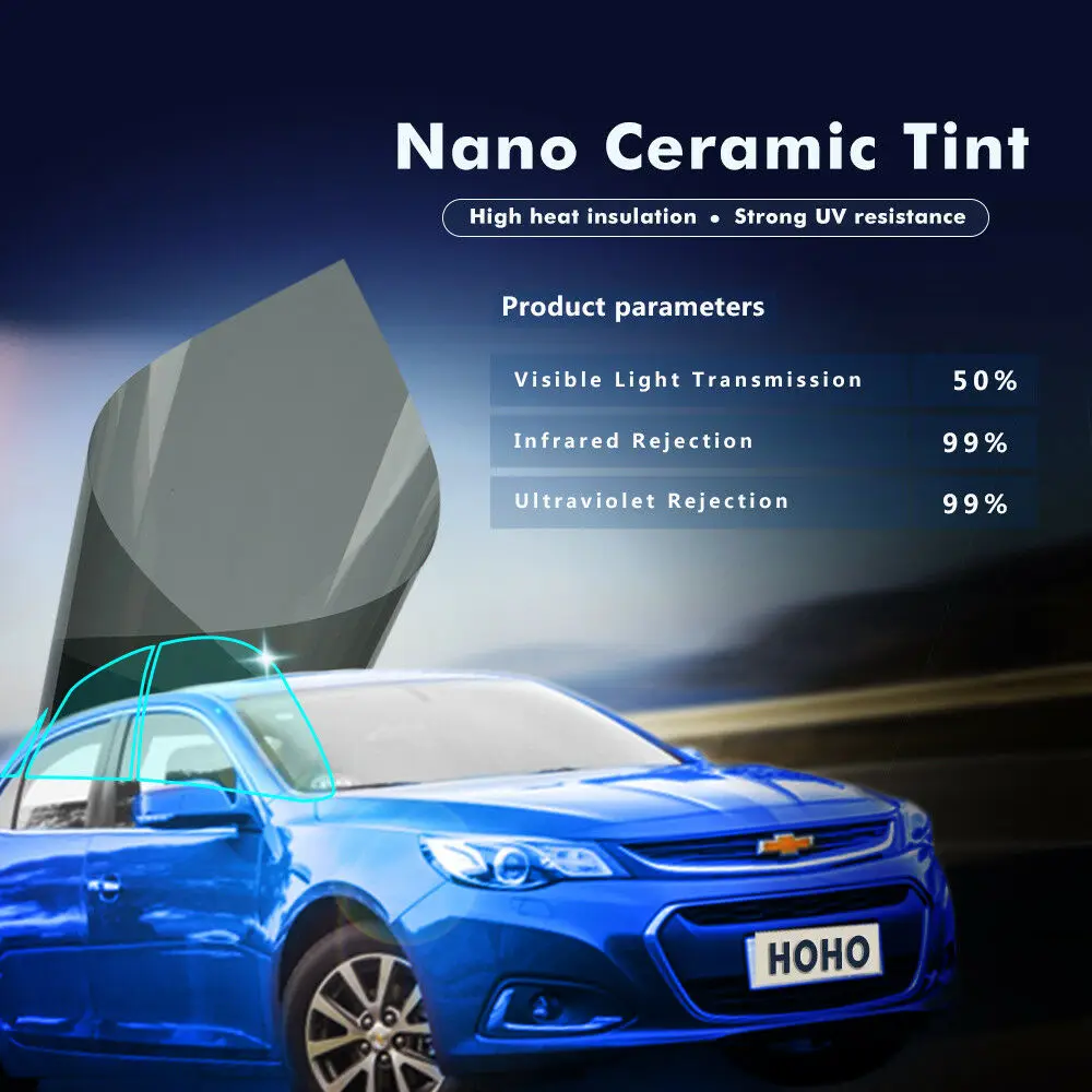 SUNICE 50%VLT 4Mil Nano Ceramic Window Tint Car Heat-Insulating Film Building Glass Sunscreen Solar Foils UV Rej Home 82% TSER