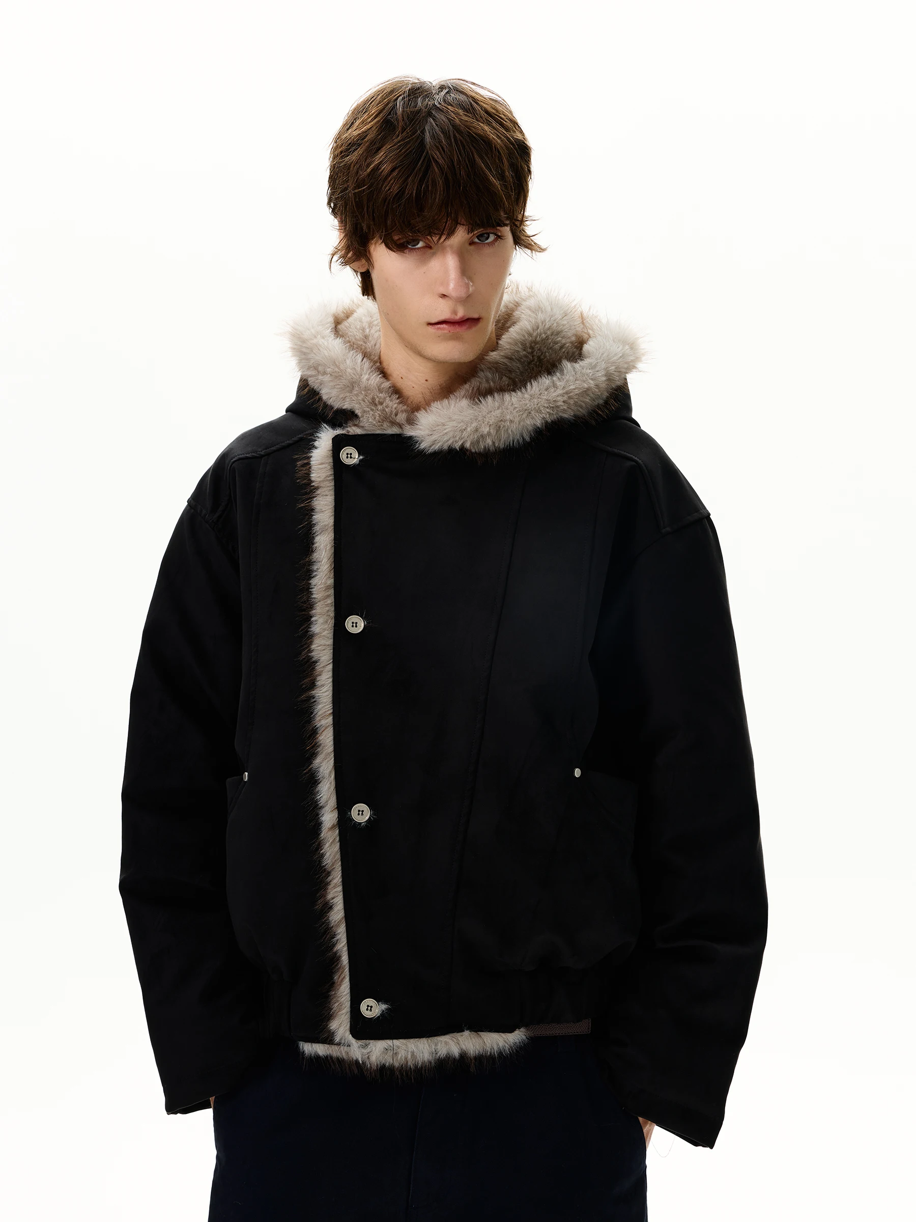 

WLNEXT Men's Suede Jaet Winter Warm Thiened Hooded Coat with Fur Collar Youth Faion Casual Outerwear for Couples