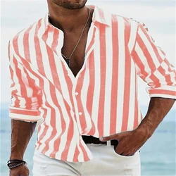 Men's ShirtsCasualVacationShoppingOfficeOfficeStreetwearLapel Striped Long Sleeve Shirt XS-6XL