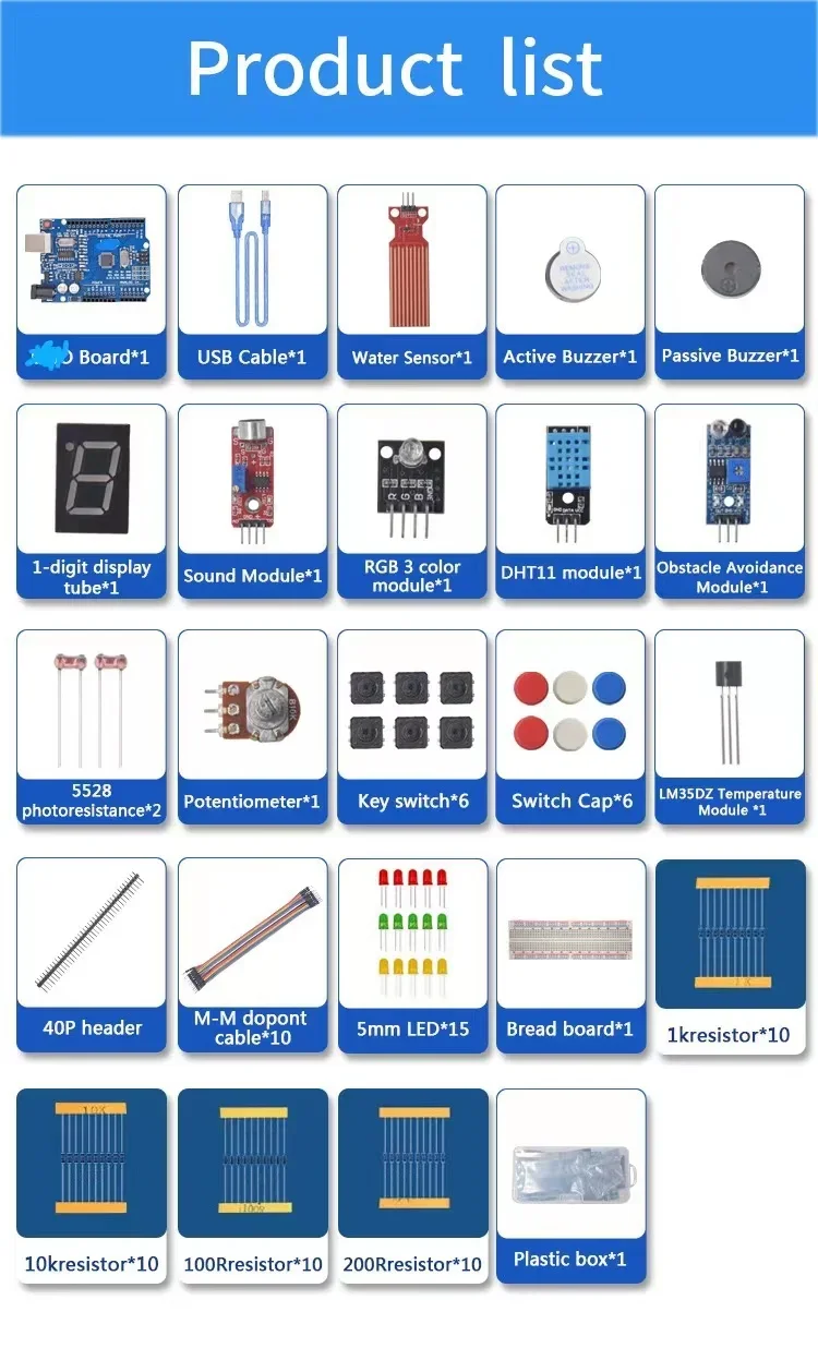 Basic Starter Kit for Arduino Uno R3 Projects Electronic Components Supplies R3 Board / Breadboard DIY Electronics Kit