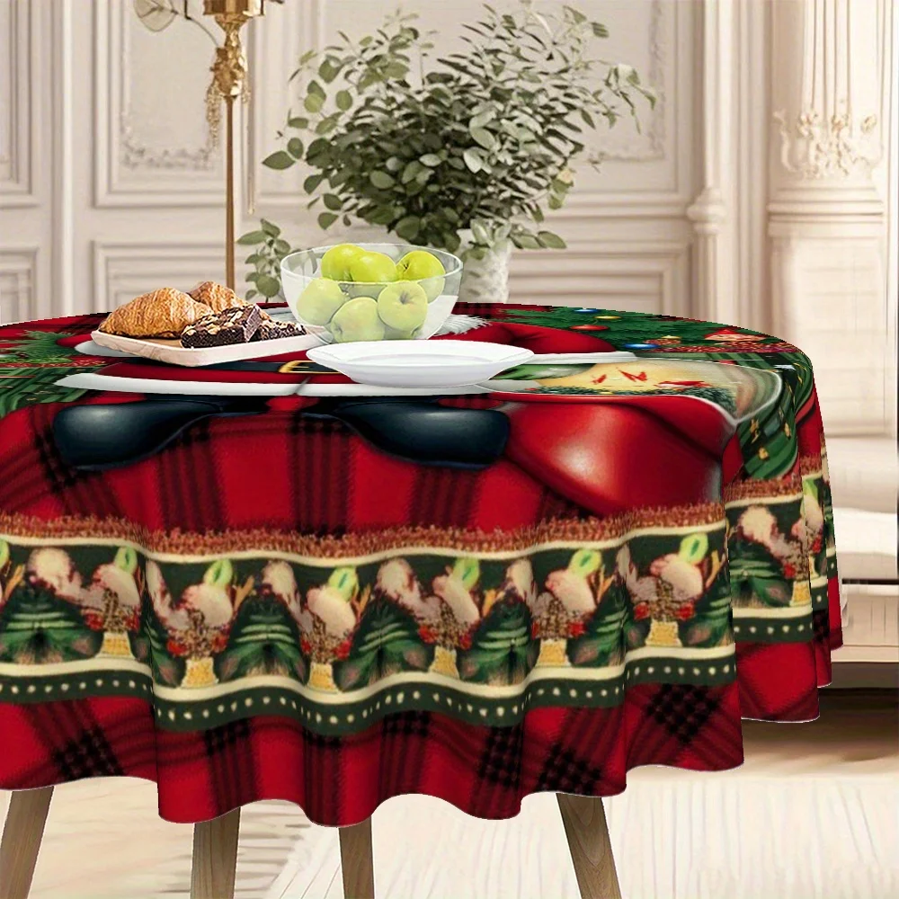 1 piece, round tablecloth, Christmas-themed, suitable for family gatherings, festive meals, and Christmas celebrations