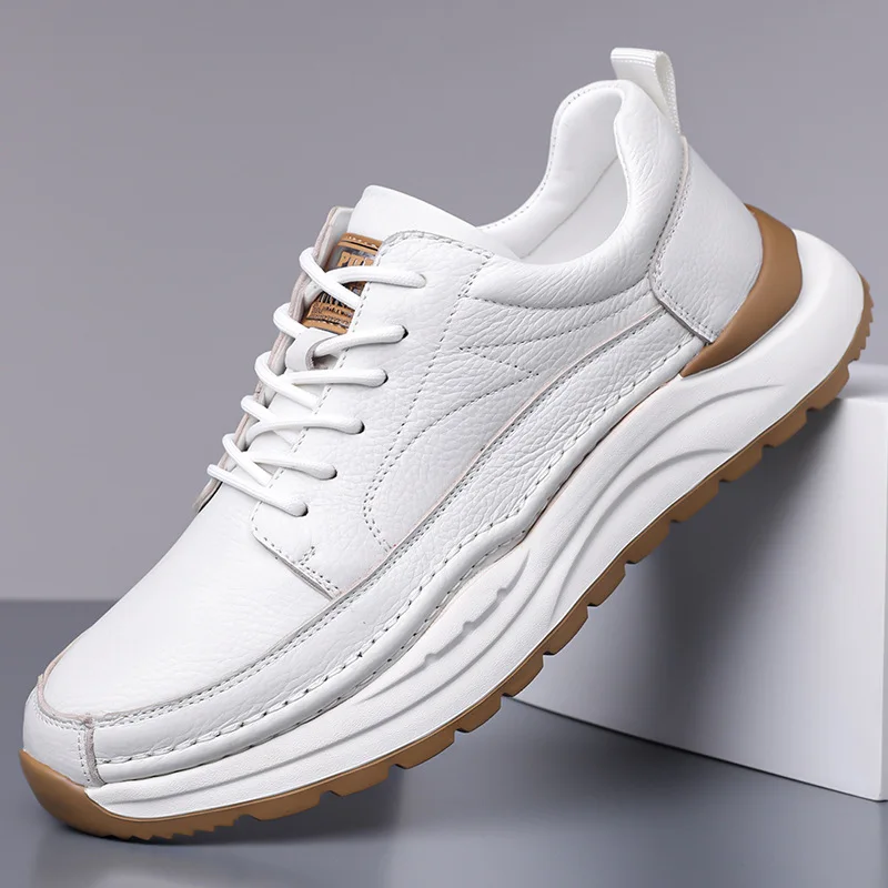 

Новые мужские повседневные кроссовки из натуральной кожи на толстой подошве, модные спортивные кеды для молодежи