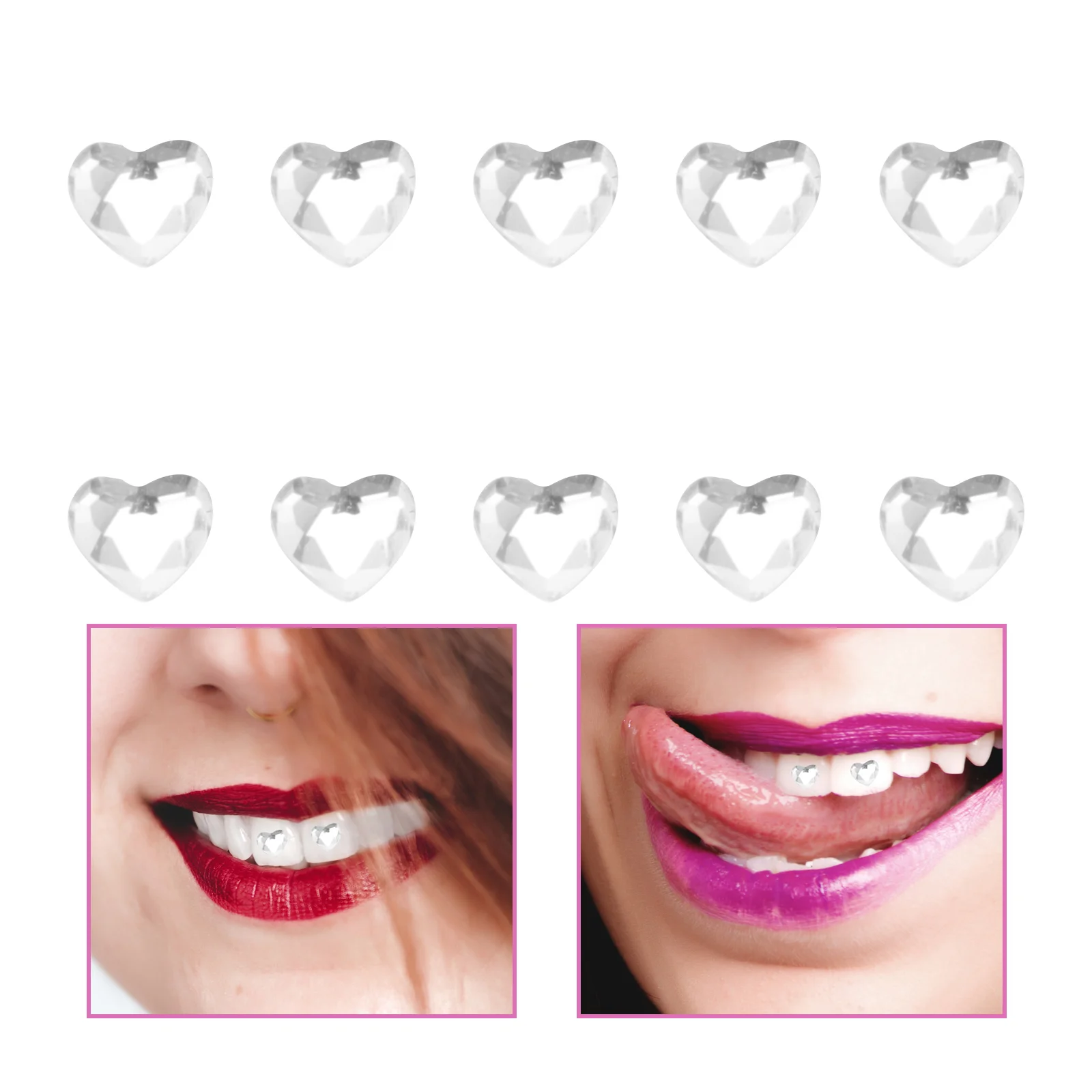 10 Pcs Detachable Dental Drill Nail Jewels Tooth Heart Sticker Crystal Grills for Teeth