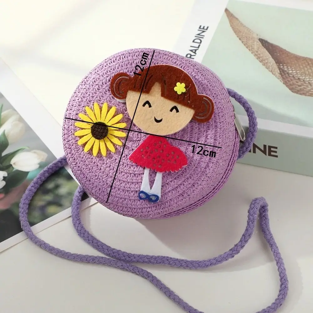 حقائب كتف من القش المنسوج يدويًا مبتكرة على شكل زهرة لطيفة حقيبة كروس خفيفة الوزن حقيبة شاطئ للأطفال #5