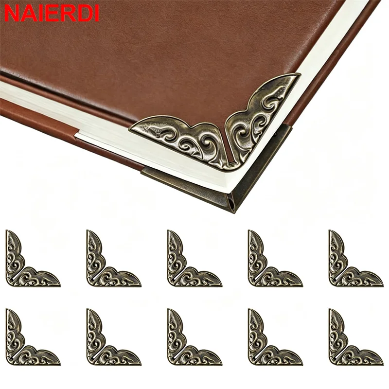  NAIERDI 50/100PCS Mini Metal Corner Protectors Vintage Embossed Decorative Mounting Corners Paperbacks Book Edge Protectors