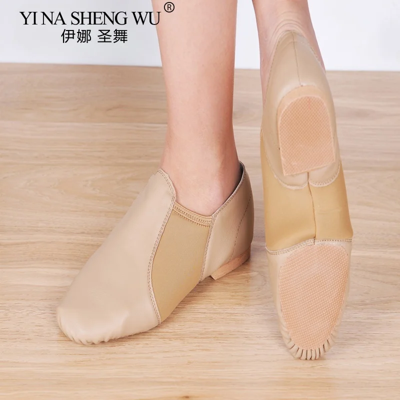 Chaussures de danse Jazz en cuir véritable, baskets de ballet à semelle antidérapante noire beige, de haute qualité pour adultes, pour filles et femmes