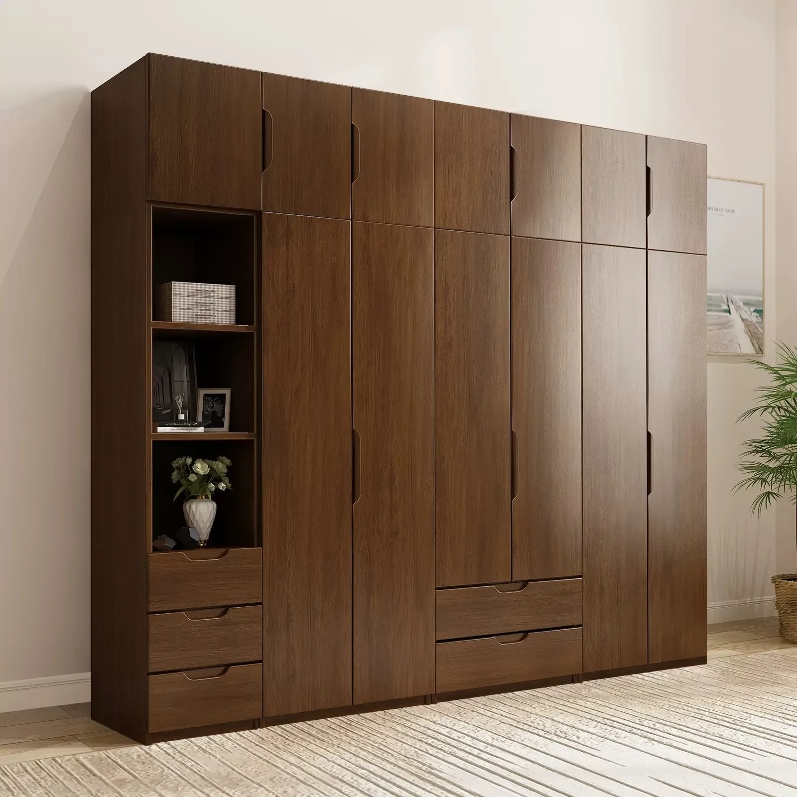 

Solid wood oak wardrobe bedroom home Nordic simple storage storage cabinet small apartment Chinese full solid wood wardrobe