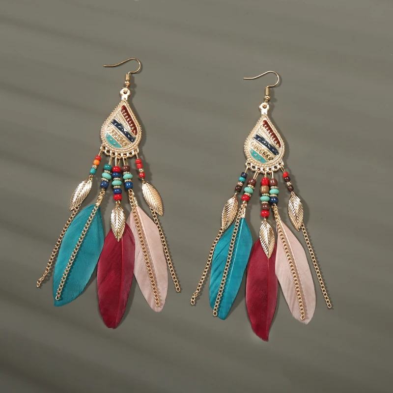 Boho Lange Feder Baumeln frauen Ohrringe Strand Lange Quaste Perlen Handgemachte Blume Emaille Ohrringe Braut Hochzeit Pendientes Mujer – Detail 21
