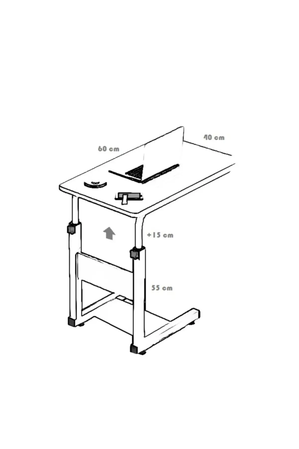 DOLBOVI Height Adjustable Vertical Laptop And Serving Stand-Walnut (TEKERLİ) Coffee Table