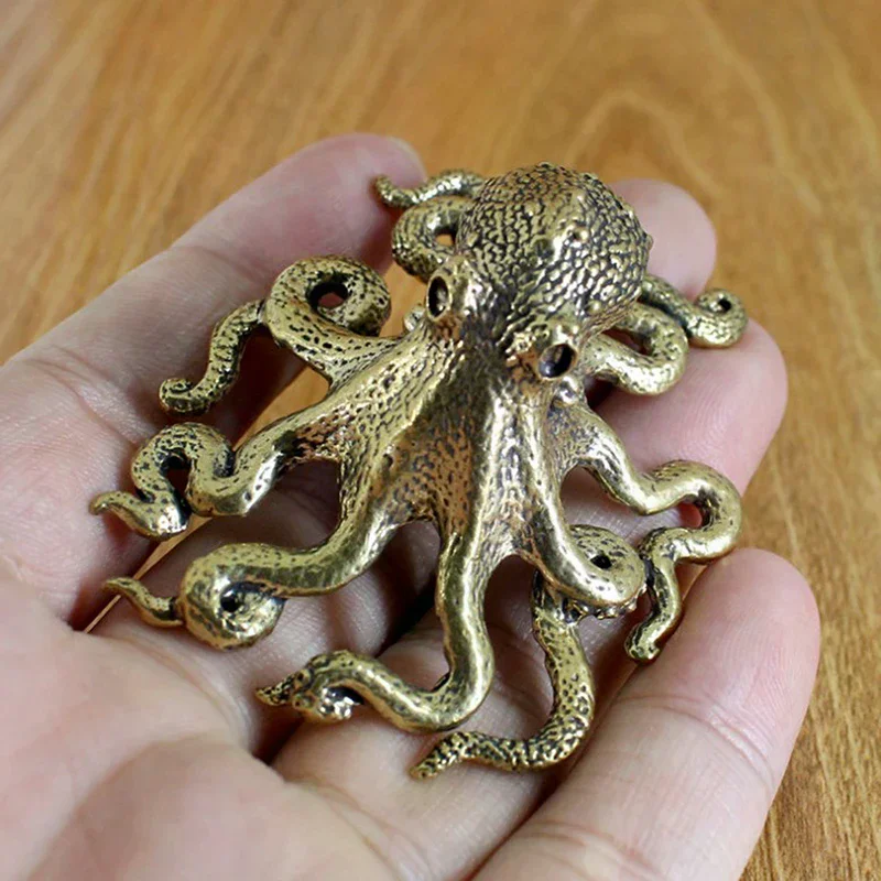 Brass Copper Animal Figurines Miniatures Desk Ornament Accessories Creative Table Craft Antique Octopus Home Decoration