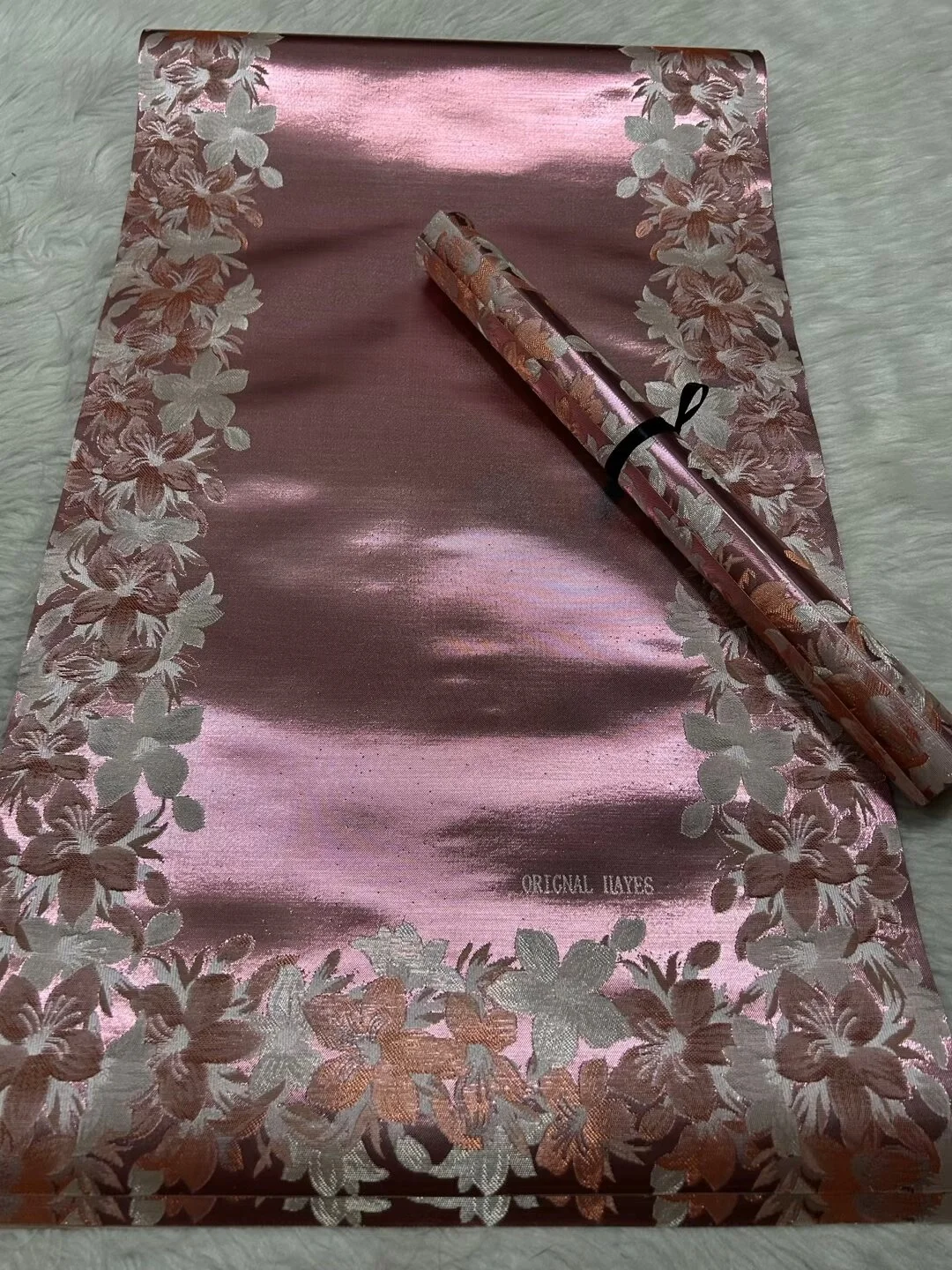 African Sego Headtie Jacquard Head Wrap Fabric, Metallic Olive Green Border Floral Woven Fabric for Wedding Party Headwear