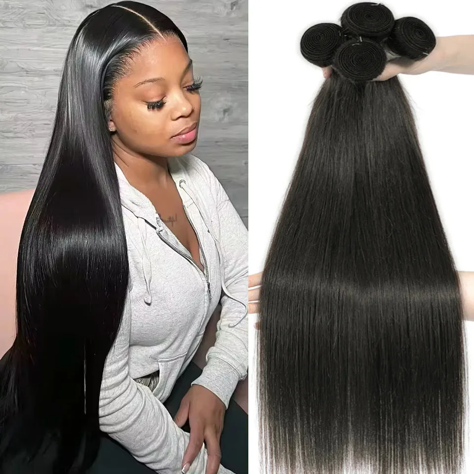 Brazilian Bone Straight Human Hair 3 4 Bundles Raw Virgin Remy Hair Extensions Double Weft Wholesale 30 34 Inch Bundle