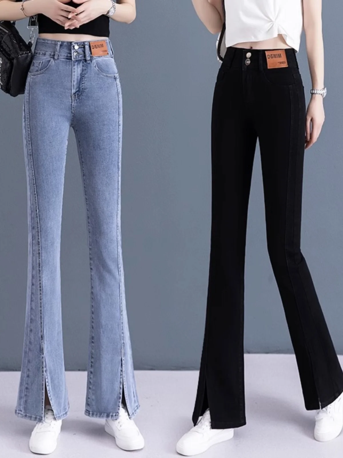 

High Waist Slit Denim Jeans Women's Spring Autumn Straight Leg Wide Leg Pants Loose Slimming Micro Flared Trousers