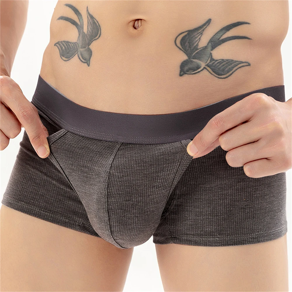 Men Boxers With Pocket Big Pouch U Convex Shorts Panties Soft Elasticity Briefs Casual Trunks Soft Underwear Breathable Lingerie