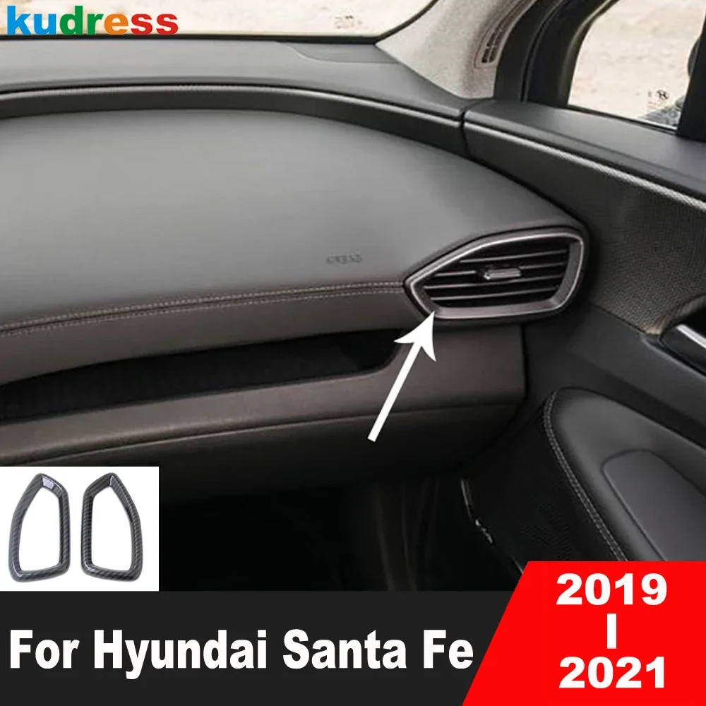 

For Hyundai Santa Fe 2019 2020 2021 Carbon Fiber Car Front Side Air Condition Vent Outlet Cover Trim Interior Accessories
