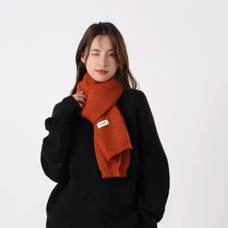 2024 Winter Women Solid Color Scarf Thickening Windproof Neck Cover Knitted Warm Korean Vintage Red Scarfs Harajuku Girls Gifts