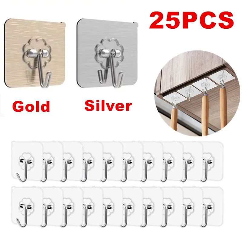 2/25 Pcs Door Hook Adhesive Wall Hooks Transparent Anti-skid Traceless Heavy Duty Stick on Hook Bathroom Kitchen Wall Sticker