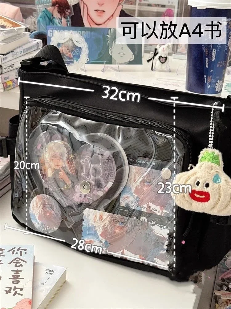 Transparent Pocket Cover Messenger Bag Y2K Japanese High School Girls Crossbody Bags Itabag Women Book Shoulder Bag Back School