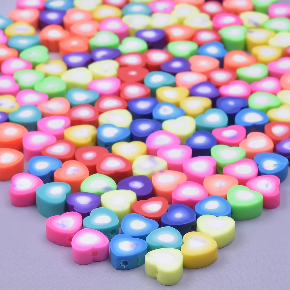 30/50/100/200pcs/Lot Girl Heart Beads For Bracelets Making Supplies Polymer Clay Jewelry Bead Rainbow  DIY Accessories Findings