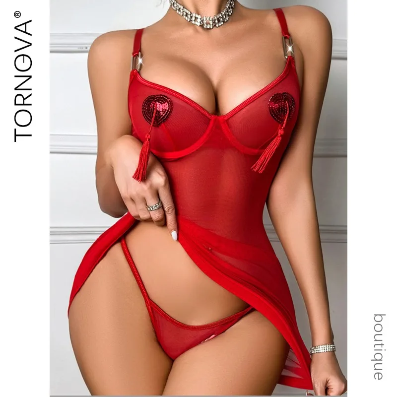 

Tornova красное кружево прозрачное ажурное сексуальное интересное ночное юбка тонкая спинка с глубоким вырезом вязаное сексуальное сетчатое облегающее платье комплект