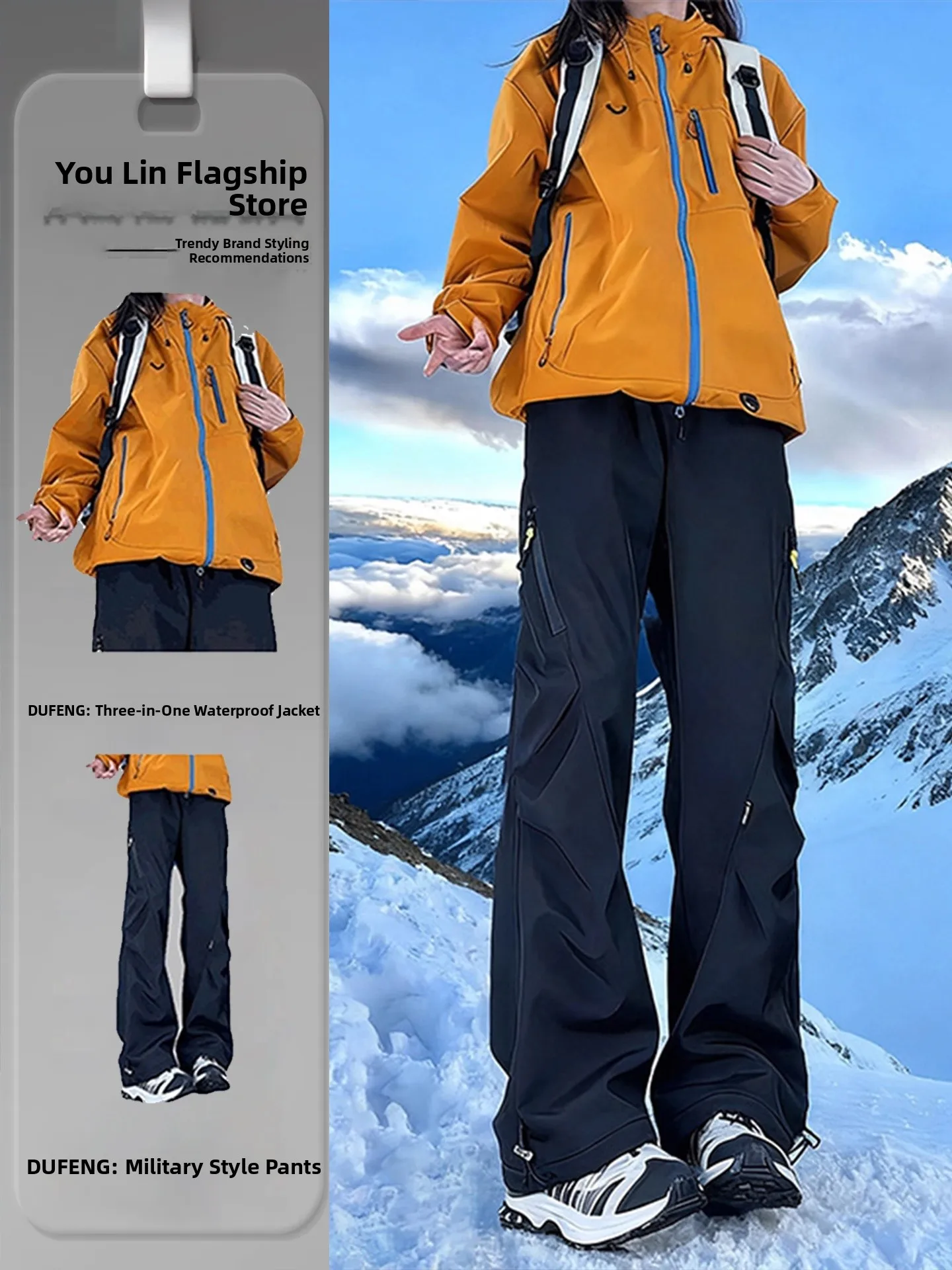 

Women's Tee-in-One Ski Suit Fce Lined Outdoor Climbing Jaet And Pants Set Cold Weather Resistant l Waist Wide Le...