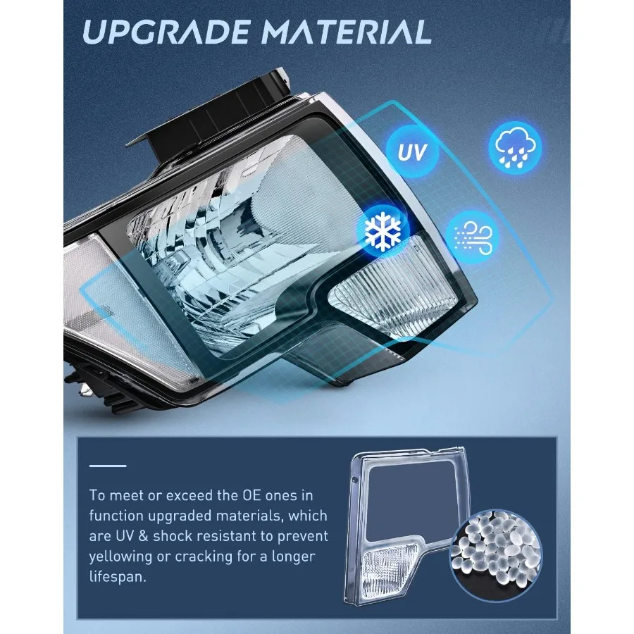 20092014 F150 مجموعة مصابيح أمامية مع غطاء أسود وعدسة زاوية واضحة للسائق والراكب الجانب استبدال كشافات Ki