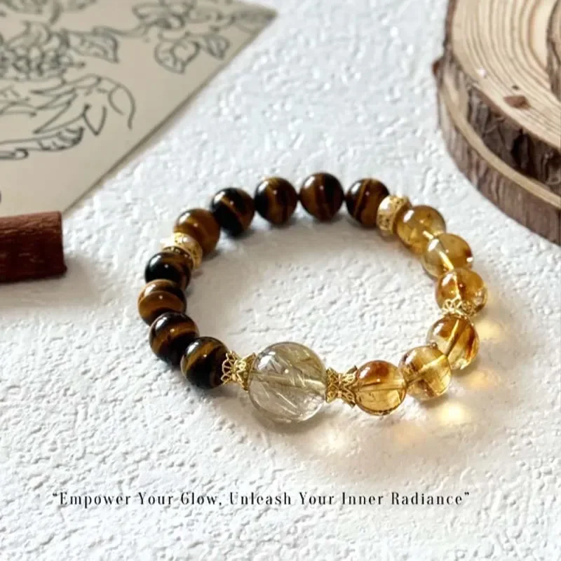 [Linye Huguang] Natural Yellow Tiger Eye Bracelet Lucky Nafu Healing Prosperous Career Huangta Crystal Golden Hair Crystal