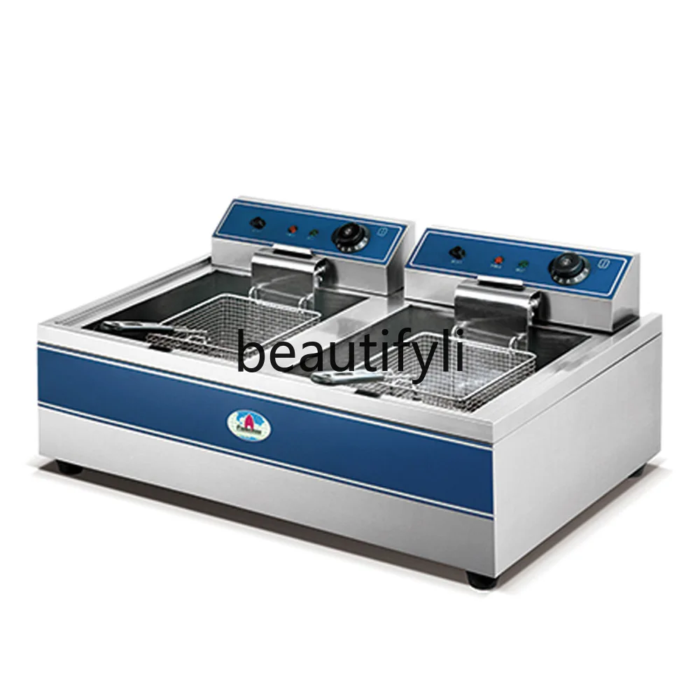 Temperaturgesteuerter Gas-Doppelzylinder-Fritteuseofen, Kartoffelturmofen, Gas-Küchenfritteuse-Ausrüstung hinten