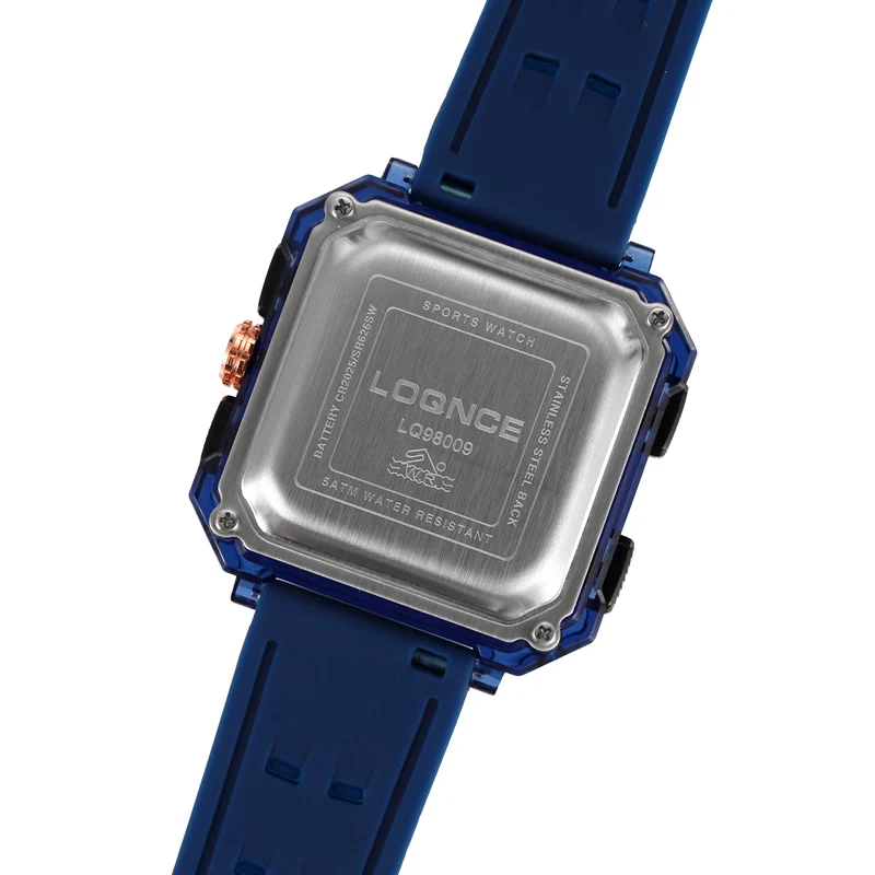 LOQNCE 98009 رائجة البيع LED مربع إلكتروني للرجال الشباب الترفيه ساعة توقيت رمز التوقيت ساعة رجالي متعددة الوظائف