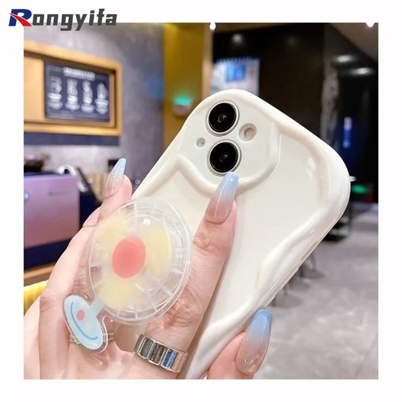 Voor Samsung Galaxy S23 S22 S21 Ultra Plus S21 S20 Fe S23 S22 S21 + J7 J2 Grand Prime Cute Cream Fan Stand Houder Telefoonhoesje