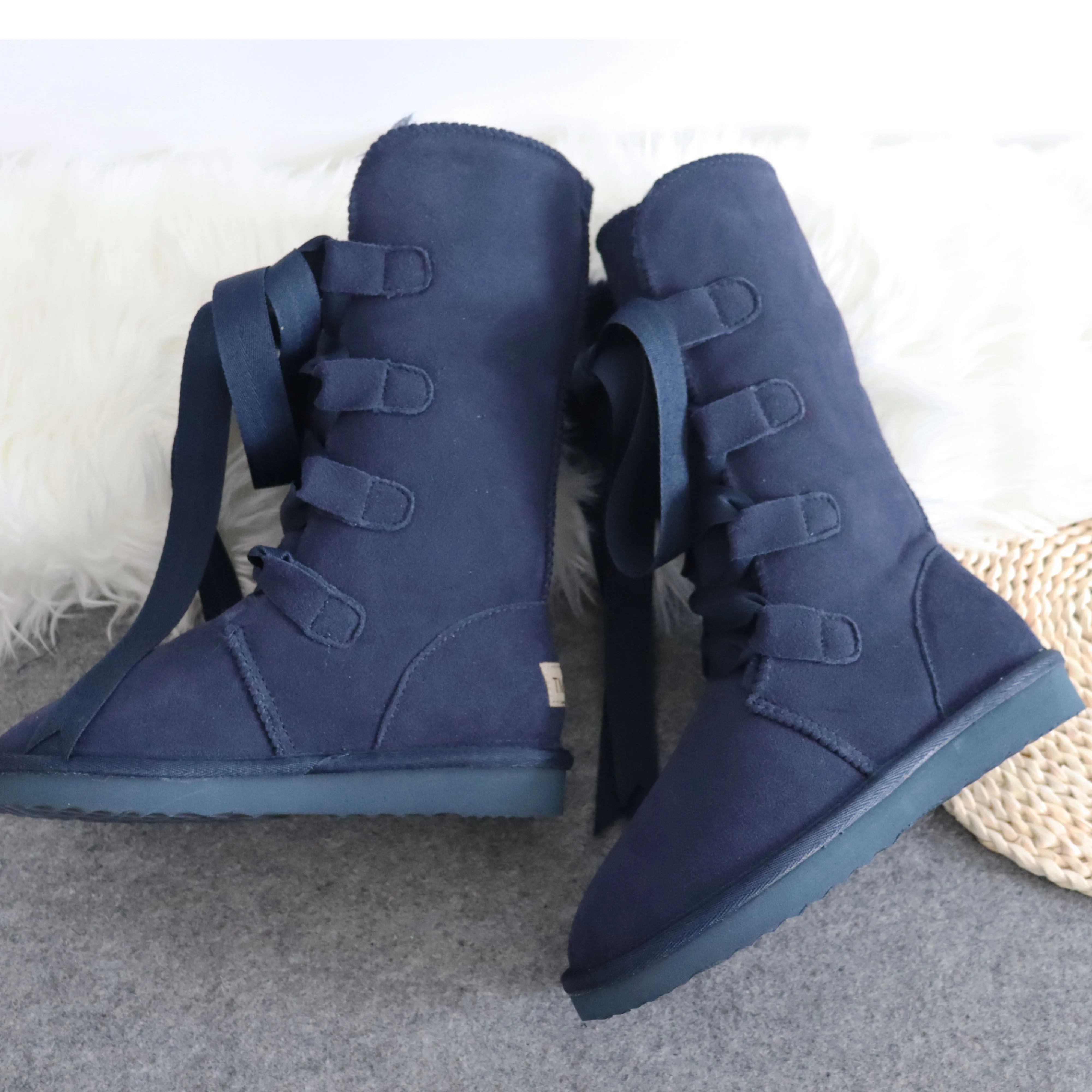 2023 New Arrival Lace Up Winter Mujer Botas Genuine Leather High Woman Snow Boots Winter Boots Women\'s Shoes Warm Shoes