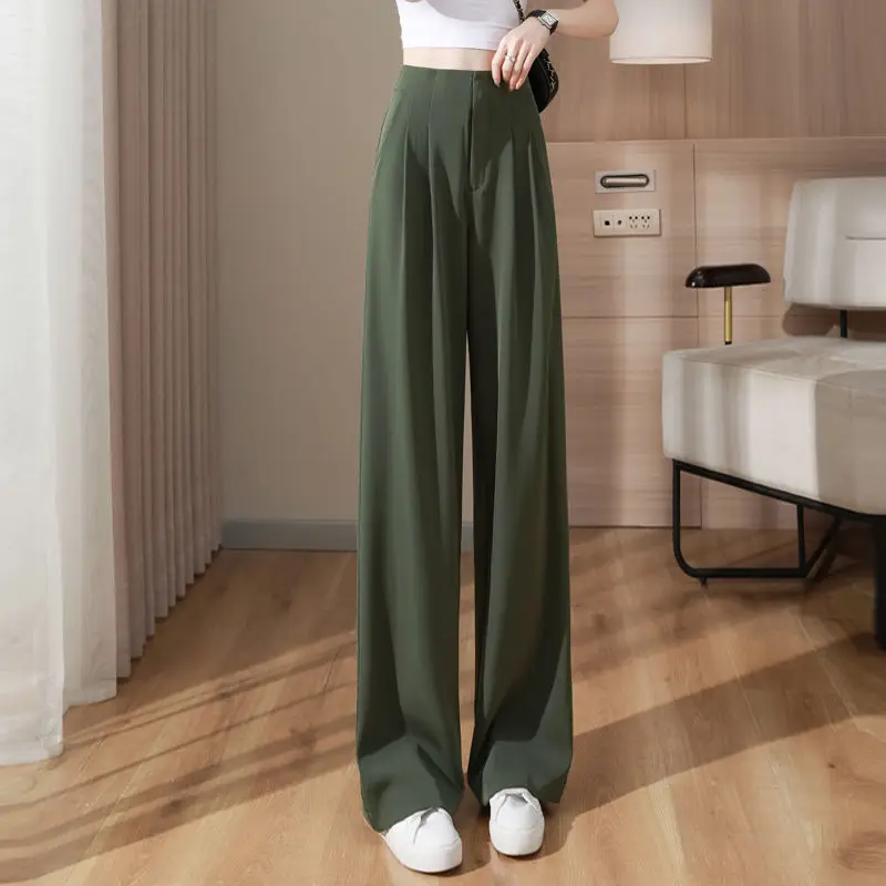 New High-waisted Drape Straight-leg Pants Casual and Slimming